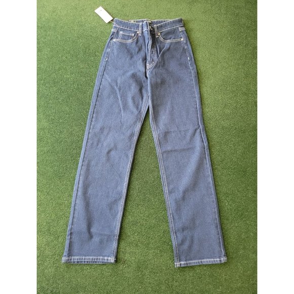 Women's Super-High Rise Contrast Stitch Straight Jeans - Wild Fable Dark Blue 4 - Picture 3 of 8